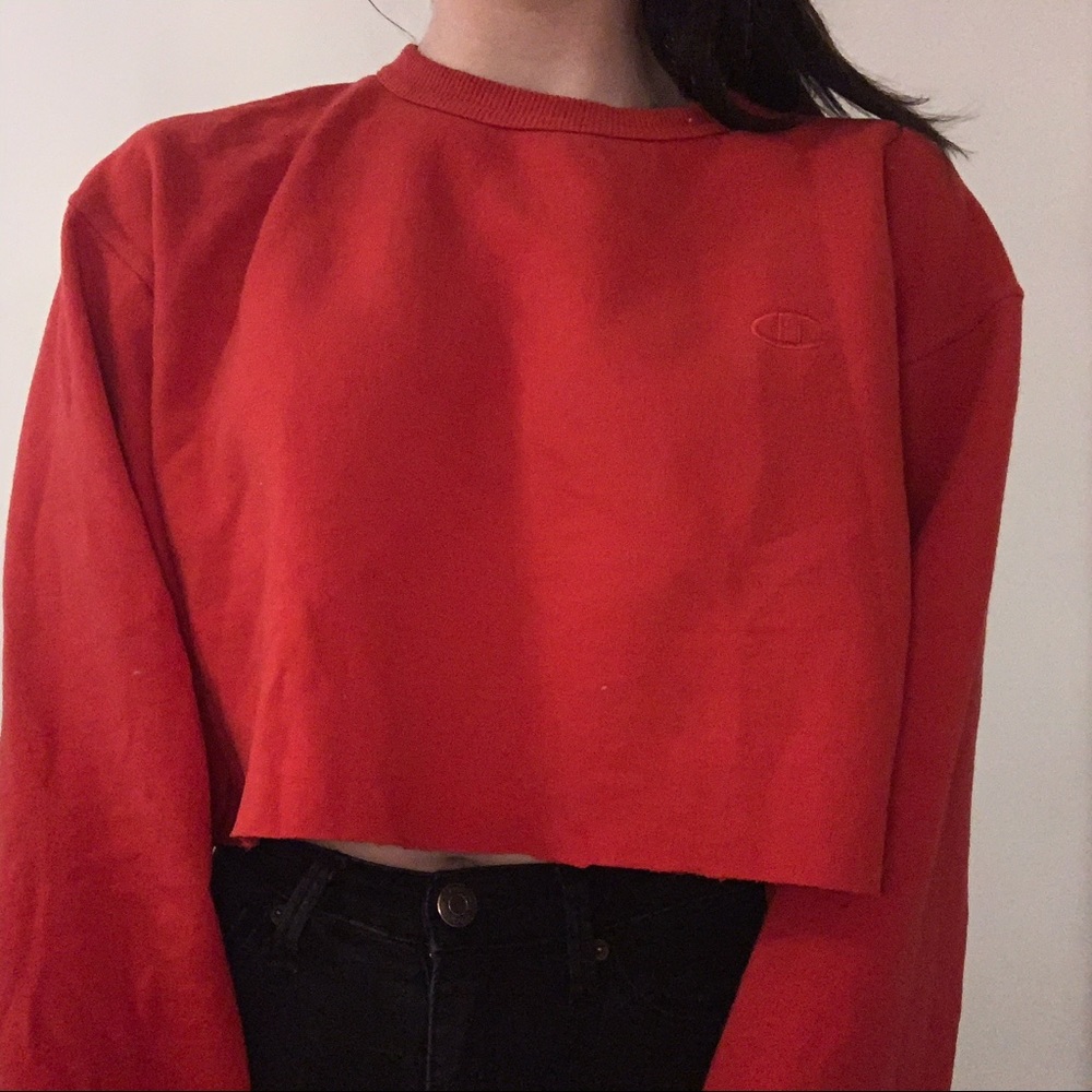Cropped red champion hoodie